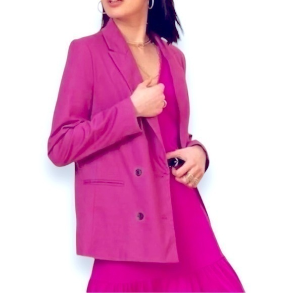 Banana Republic Dark Magenta Double Breasted Linen Blend Blazer Jacket - Picture 1 of 4